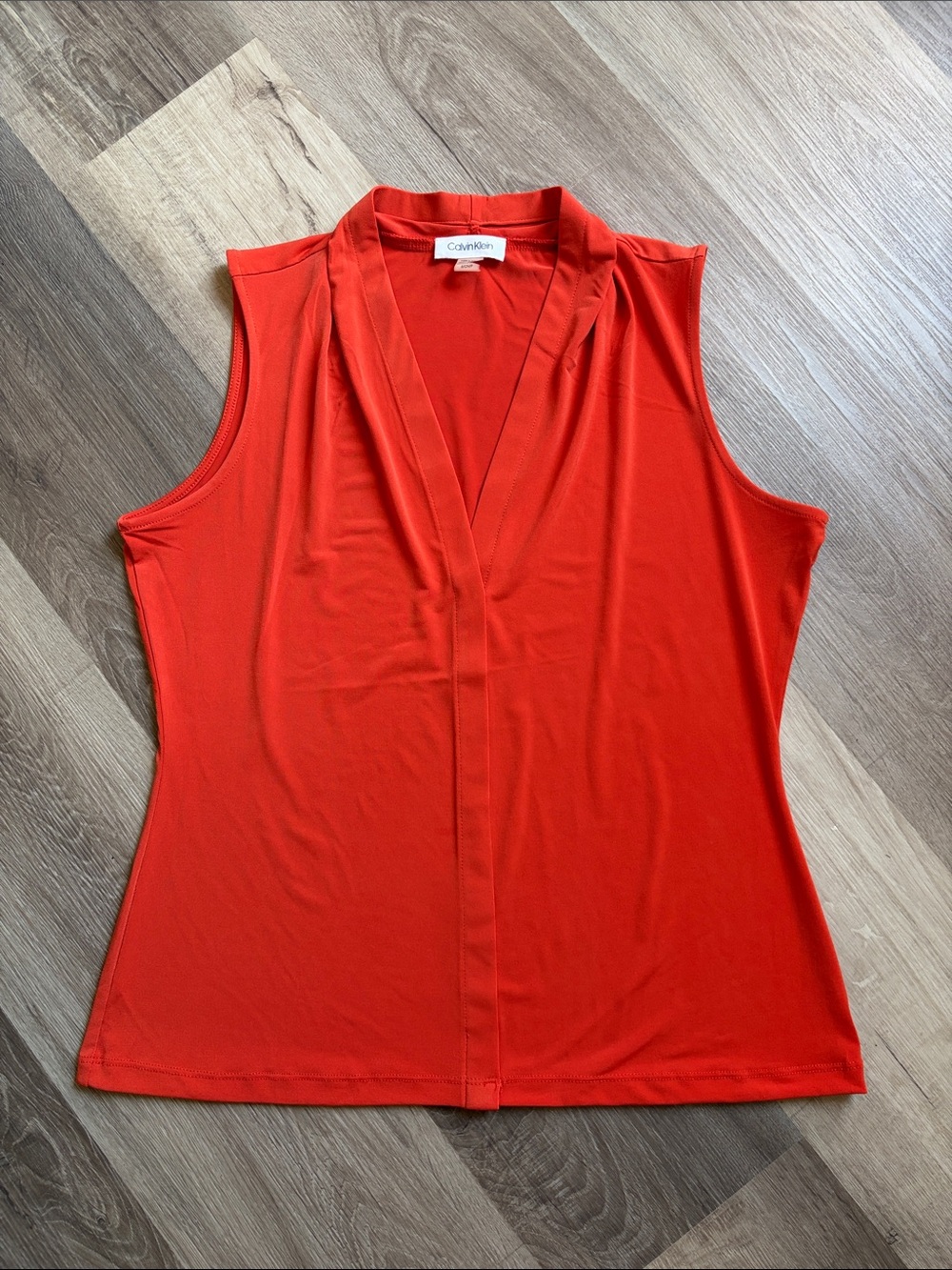 Calvin Klein Sleeveless V-Neck Top in Bright Orange